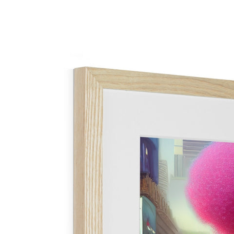 A picture frame holding a piece of art is framed on top of a wooden wall.
