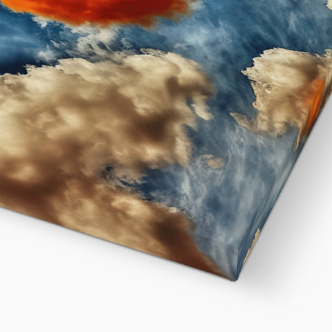 a painting with clouds above a table using a 3D image.