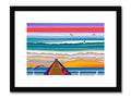 Art print of a group of surfers in a harbor.