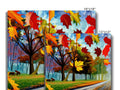 Multiple images depicting autumn foliage on white cards.