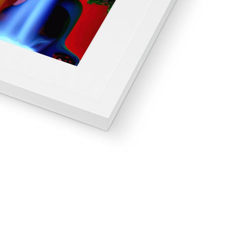 A white framed picture of an abstract photograph on a white photo frame.