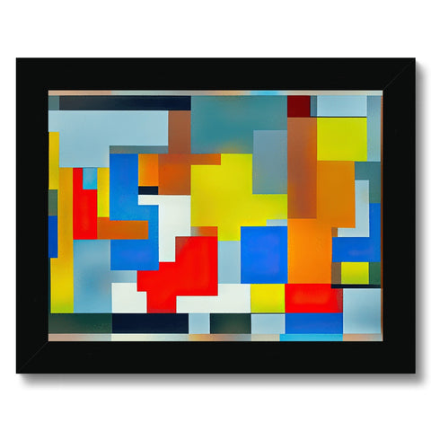 An art print on a wooden frame with several different colors.