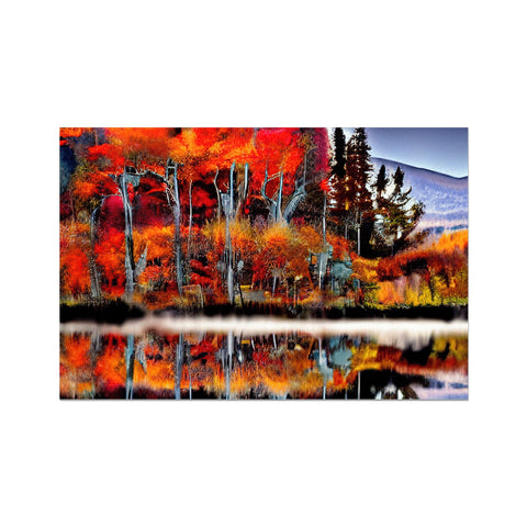 This photo is an outdoor art print that is of various trees that have beautiful color.