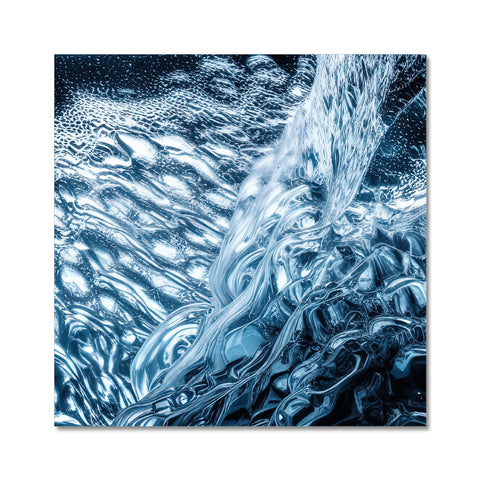 Wavy, turbulent water is reflected on the body of water with an art print for