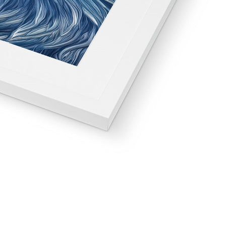 A silver painting of a blue wave on a background in a picture frame.