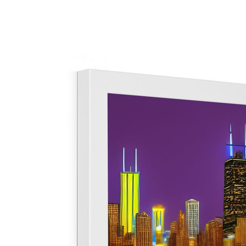 A picture frame shows images of the skyline of Chicago, surrounded by a skyline.