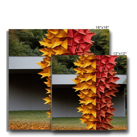 A large picture frame with some fall colored tiles on fall leaves.