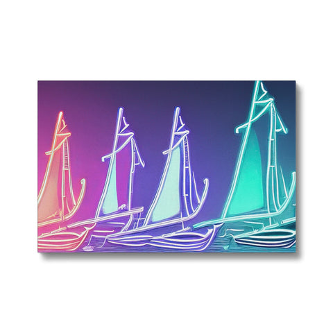 A couple of colorful sailboats with different people hanging out on them outside