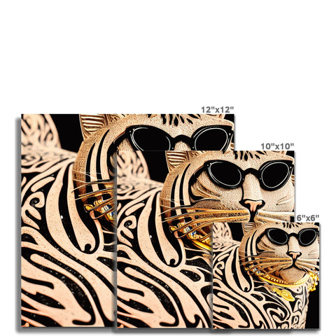 Tricerated tile that has cat designs, zebra, leopard, and