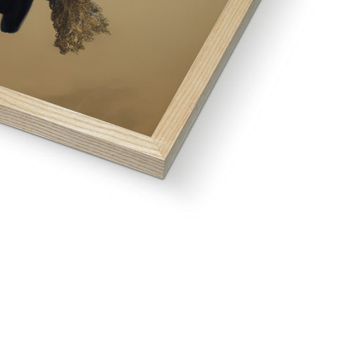 a black photograph of a photograph is placed in a black wooden frame