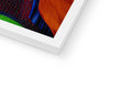 A white picture frame with colorful colors covered in art.