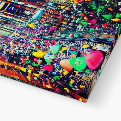 A large cardboard box containing a bunch of colorful tiles on a table.