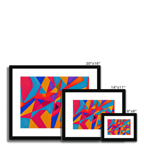 an art print surrounded by square pictures with various shapes on the front of a wall