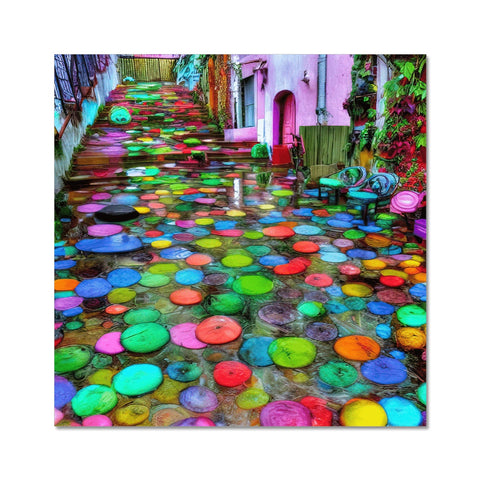 A large tile surface with colorful umbrellas painted in different colors on tile in the