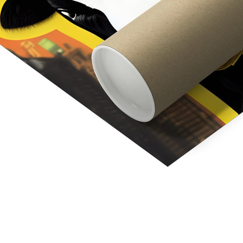A yellow roll of toilet paper in toilet sitting in a black bag.
