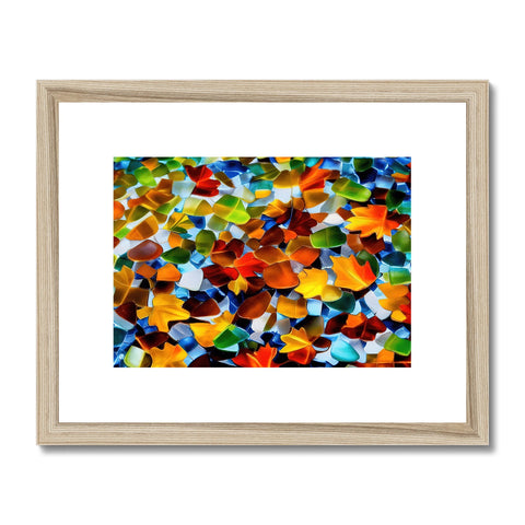 A frame full of colorful prints with a close up of a bird sitting next to a