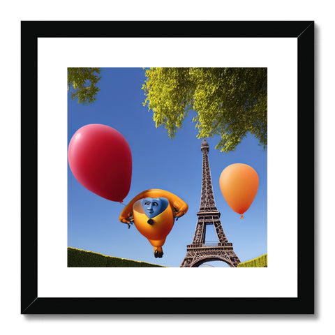 A framed art print of an orange and red orange sky balloon.