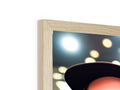 A picture of a wooden picture frame with a person on top of it.