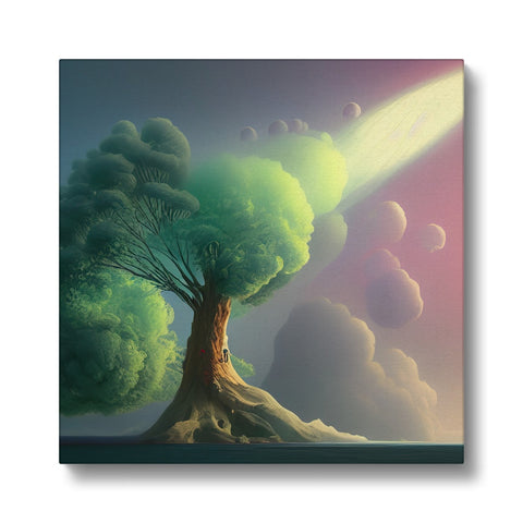 Art print of a tree in the middle of a field.