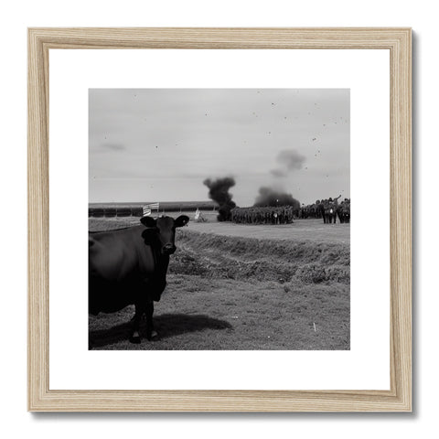 A picture of bullfights and cows in a pasture next to a fire and field.