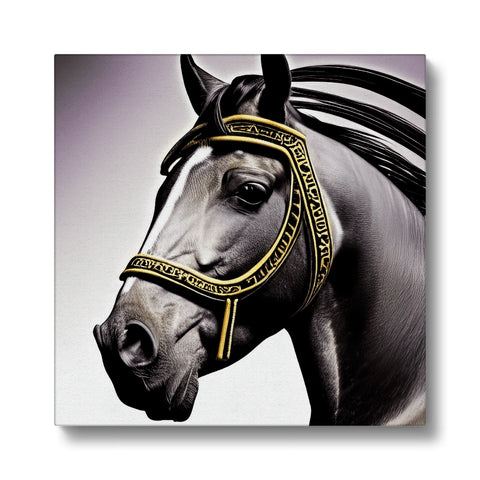 A picture of a horse with an eye brows trimmed in a scarf.
