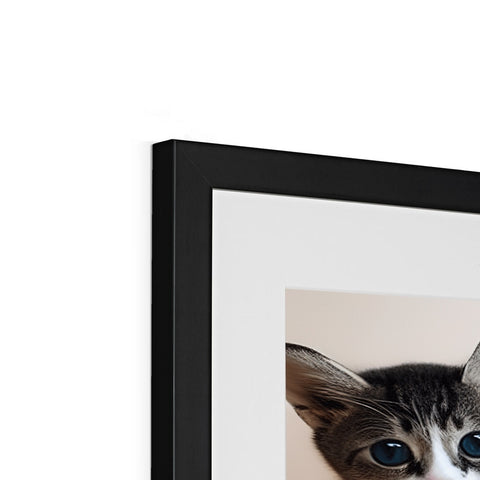 An image of a cat sitting on top of a picture frame with a white background.