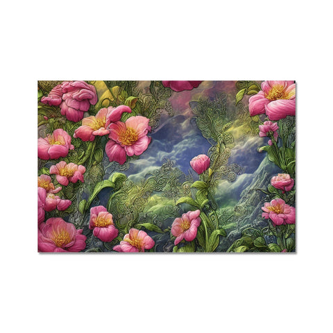 An art print sitting on a blanket with water flowers.