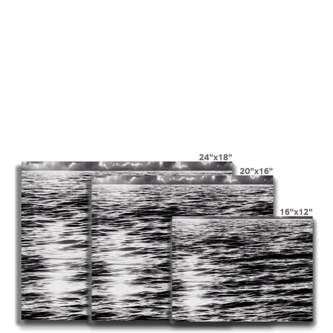 Black and white film strip showing a photo of a lake under water with a big wave