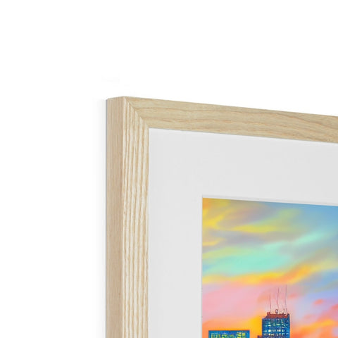 a piece of blue plastic wood in a blue and white photograph frame with art on it