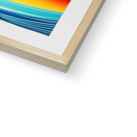A picture of an abstract painting in a frame with wood.