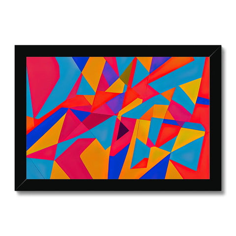 An art print with colorful geometric designs on it on the wall.