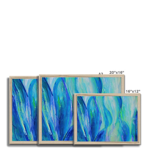 A triptych of painted wood panels sitting on a wall in front of a small