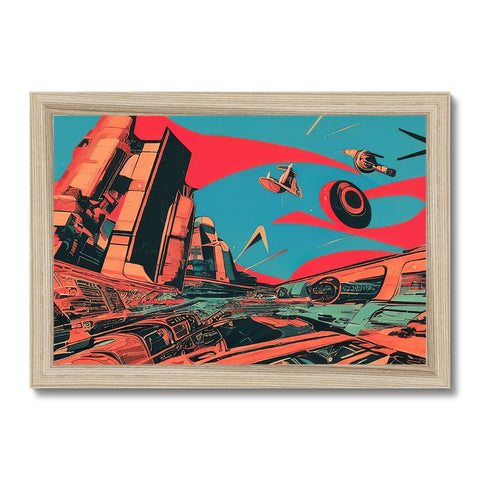 an art print of a red fighter plane on a wooden frame
