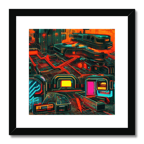 a framed art print of a gaming console that is mounted to a wall