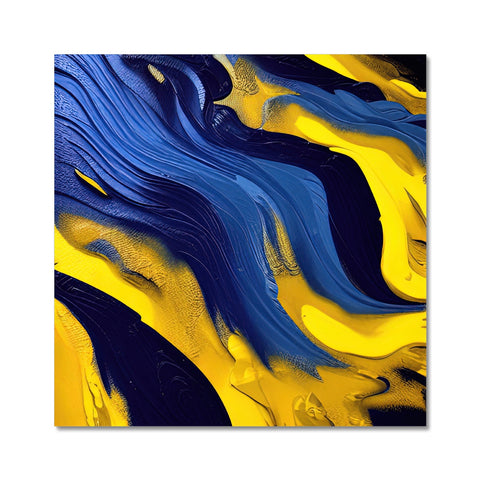 A yellow ceramic art print of ocean waves with white and black ocean.