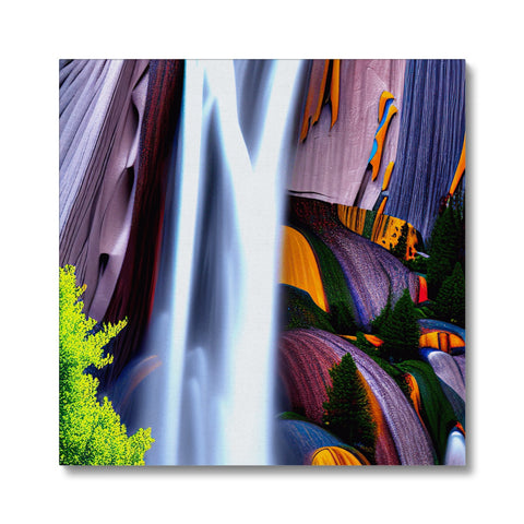 A picture of a waterfall is framed in black on a white background