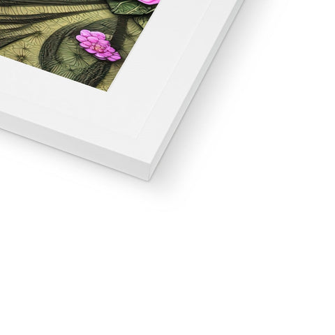 An image of a purple flower in a framed frame in a picture album.