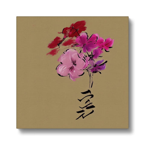 A pink flower covered in colorful flowers on paper and tissue paper.