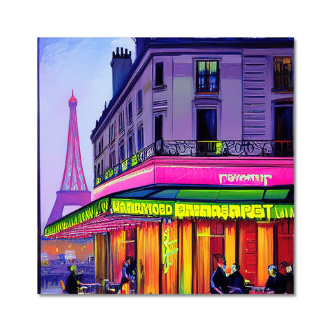 a place mat with pink table cloth with a print of the Eiffel tower on
