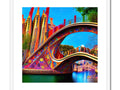 A colorful art print and painted bridges and bridges on a bridge.