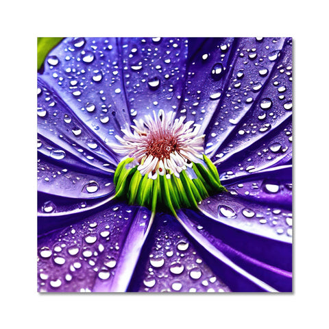A purple floral flower is in the foreground of a photo of raindrops.