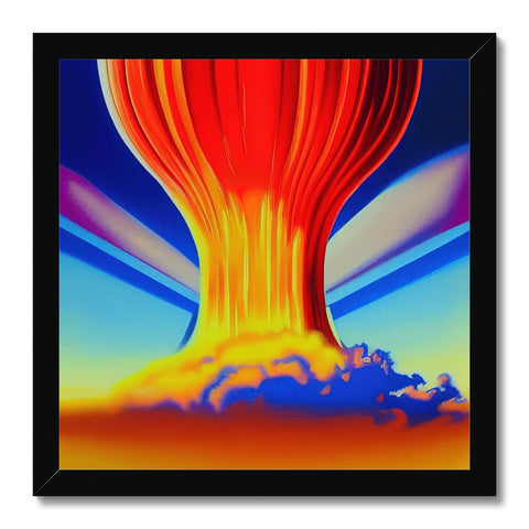 An art print of the sunset over a rocky volcano.