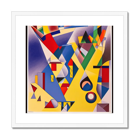The artwork is on a computer art print with a variety of different geometric colors on it