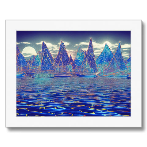 A close up view of a small set of small blue and white sailboats on the