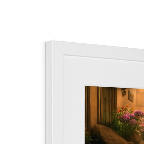 a picture frame with a photo on a white background inside of a small door