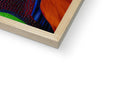 A photo of a wood frame with several different colors on top of it.