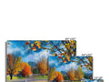 Three large picture cards with autumn decorated background on a pile of white paper paper.