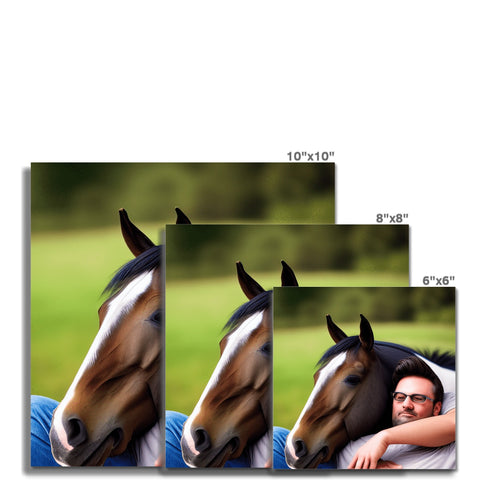 Horses sitting on front of a TV screen on a sheet of the living room floor