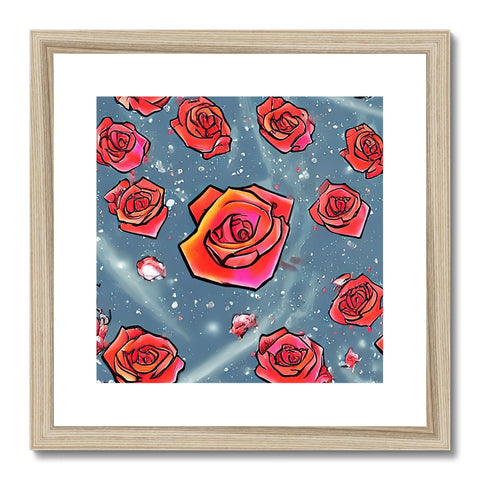 Art print with pink rose on it in the room.