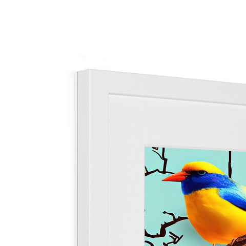 a very colorful bird sitting on top of a picture frame in a room